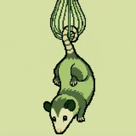 Opossum hanging from a whisk
