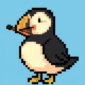 Puffin holding a matchstick